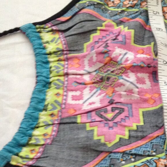 Very Colorful/Multicolored Fringe Tie Back Halter Top, Stretchy Garter Back, Med - Picture 6 of 9
